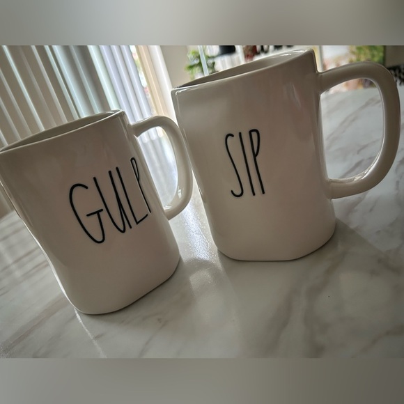 Rae Dunn Cream Coffee Mugs - Gulp & Sip - Picture 1 of 4